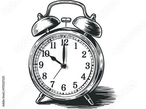 Vintage Alarm Clock. Vector hand drawn
