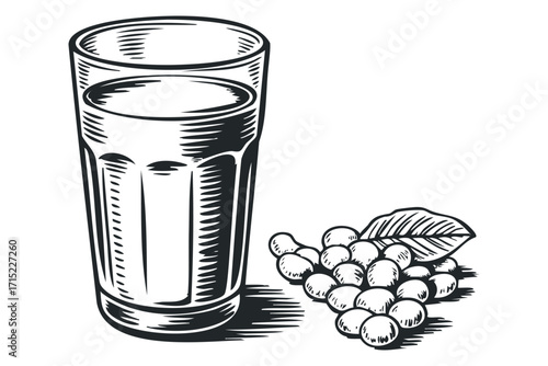 Glass of juice with grapes. Vector hand drawn