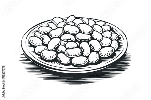 Plate of lima beans ink drawing on transparent background. Vector hand drawn