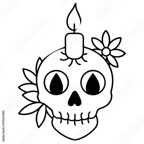 Skull with a burning candle illustration