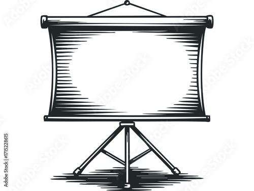Presentation easel with blank screen on tripod stand. Vector hand drawn