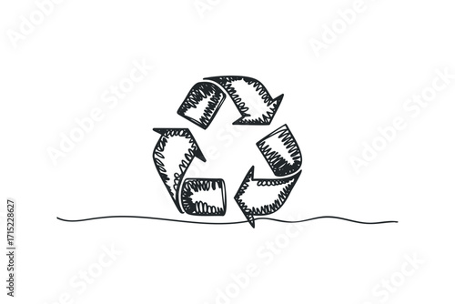 Hand drawn recycle symbol on transparent background. Vector hand drawn