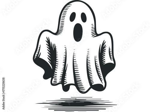 Surprised ghost with open mouth. Vector hand drawn