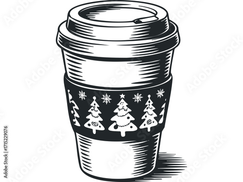 Festive Holiday Coffee Cup Transparent. Vector hand drawn