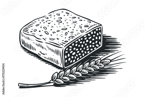 Loaf of bread with wheat stalk on transparent. Vector hand drawn