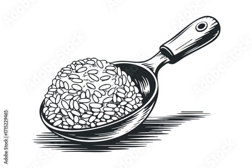 Scoop filled with grains isolated on transparent background. Vector hand drawn