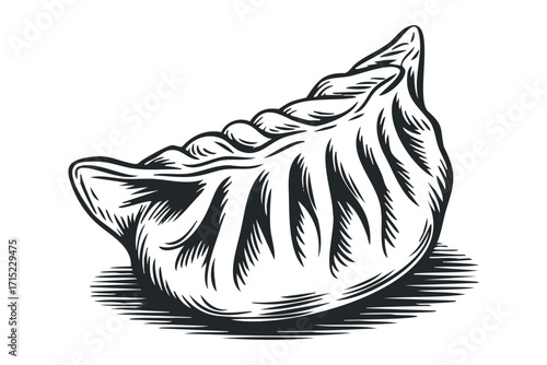 Dumpling food item line drawing transparent. Vector hand drawn