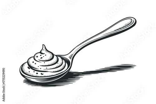 Spoon with Swirled Creamy Substance. Vector hand drawn
