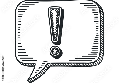 Hand drawn exclamation mark symbol in a speech bubble. Vector hand drawn