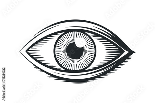 Black and white eye symbol on transparent background. Vector hand drawn
