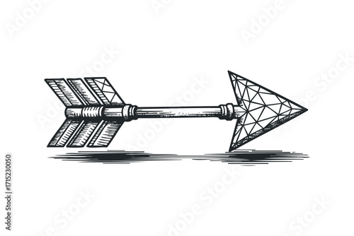 Sketched Arrow with Geometric Head. Vector hand drawn