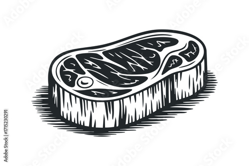 Stylized Bone-In Meat Steak Slice Graphic. Vector hand drawn