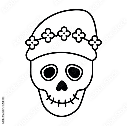 Skeleton face with christmas holiday elements illustration