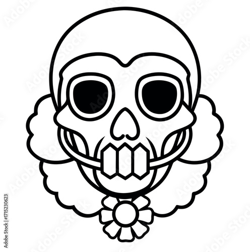 Skeleton head wearing gas mask illustration