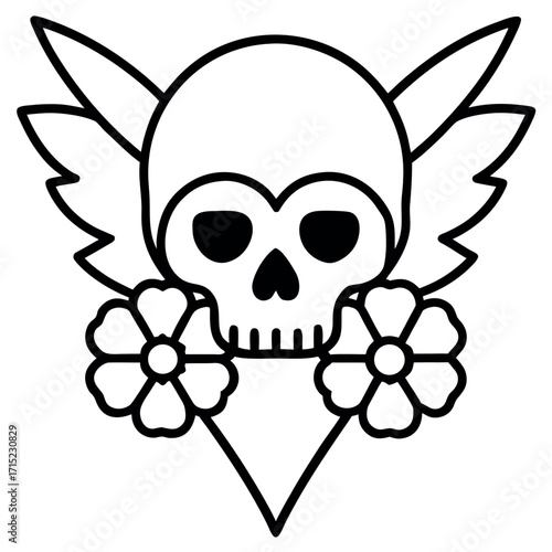 Gothic skull with elaborate wings illustration