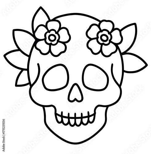 Skull with roses and crown illustration