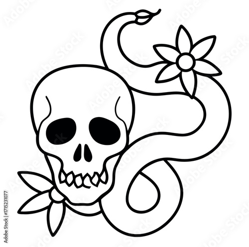 Skull with snake illustration
