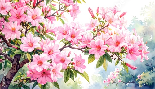 Detailed illustration of azaleas in bloom