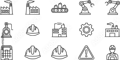 Stroke line icons set of factory.