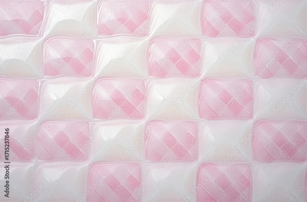 Obraz premium Close-up of pink and white checkered pattern on a soft, textured surface with a repeating quilted design