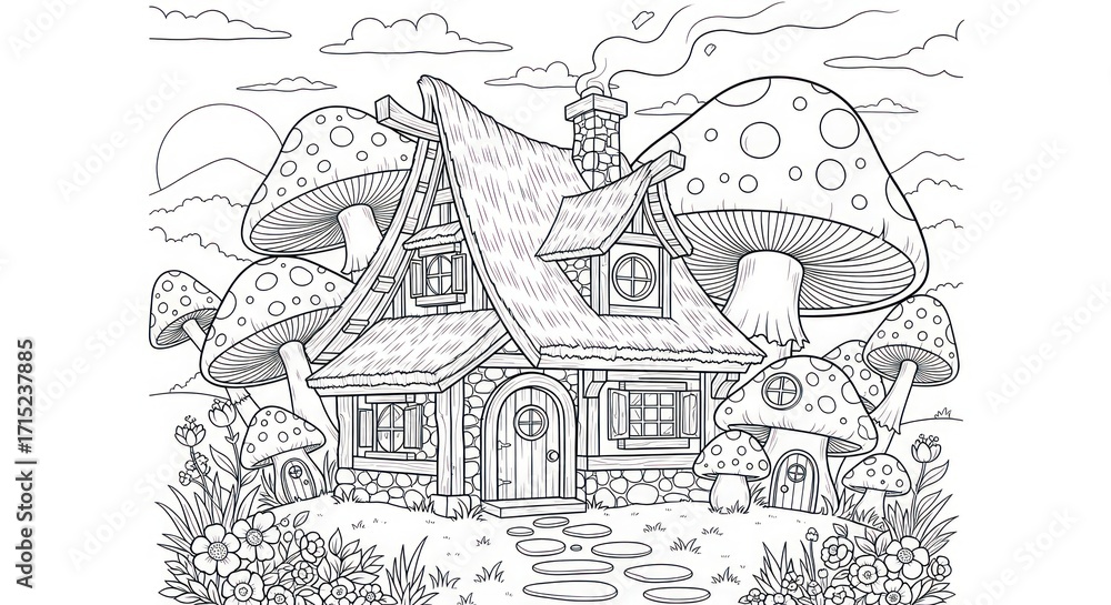 Fototapeta premium Fantasy coloring book house illustration
