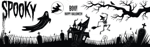 Collection of various black silhouette Halloween vectors for spooky, scary, and holiday designs