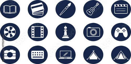 Hobbies and Leisure Activities Icon Set book credit card