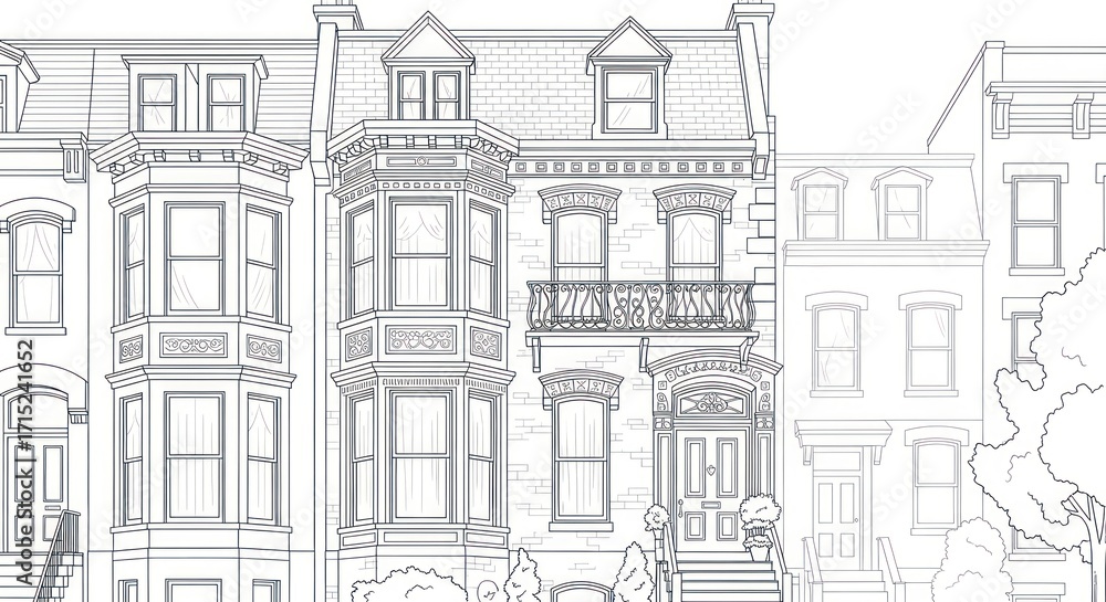 Fototapeta premium Line drawing row houses