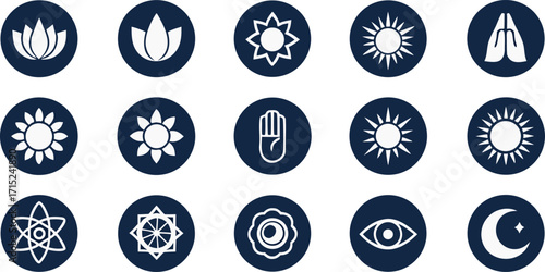 Spiritual and celestial symbols in circular icons Keywords: spiritual, celestial, symbol, icon