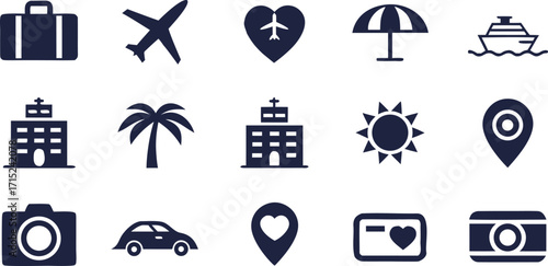 Travel and Vacation Icon Set suitcase airplane