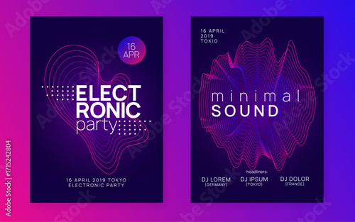 Edm Flyer. Blue Music Poster. Techno Trance Element. Electro Cover. Violet Dj Magazine. Nightclub Disco Invitation. Dance Design. Green Edm Flyer