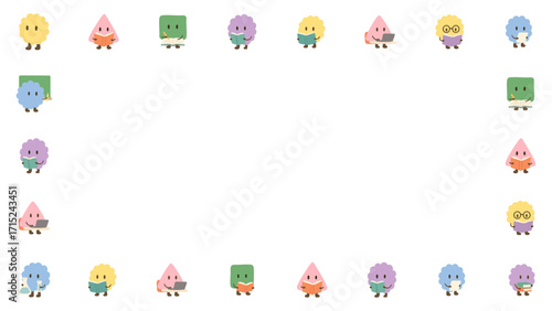Studying Character Frame Design, Isolated Background. Cute and Diverse Learning Scene Border Illustration