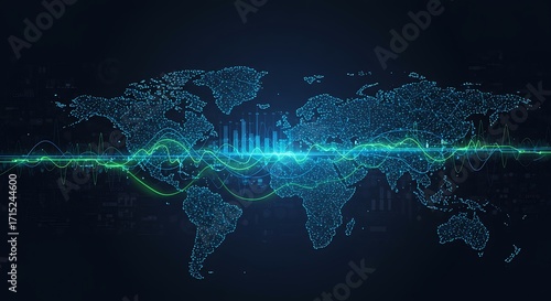 Fototapeta Naklejka Na Ścianę i Meble -  World Map Data Visualization Global Network  Technological Digitalization.