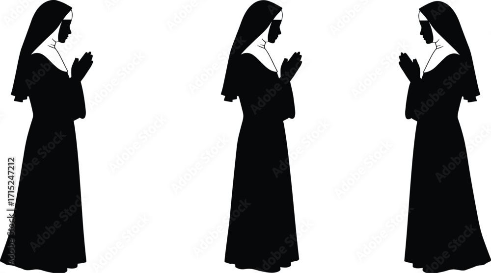 custom made wallpaper toronto digitalSilhouette of praying nuns in traditional habit, Christian women devotion, Catholic sisters worship, religious spirituality, holy faith, peaceful prayer illustration