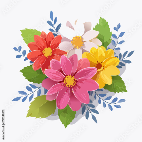 Vibrant blooming flower illustration in vector style, ideal for spring posters, wedding invitations, botanical artwork, and eco-friendly decorative designs