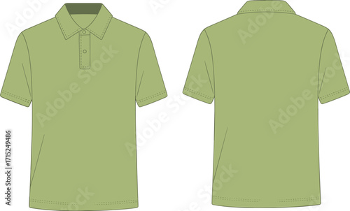 Short sleeve polo shirt flat sketch, fashion technical drawing, apparel design template, clothing vector illustration, garment outline, casual wear mockup, menswear