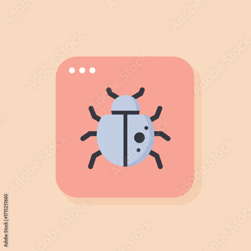 Software bug icon in a flat design, symbolizing system errors, virus threats, and the process of debugging and quality assurance