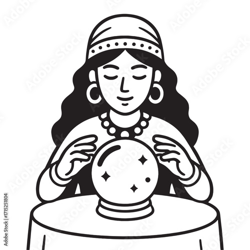 Coloring book coloring page transperency fortune teller woman jewelry