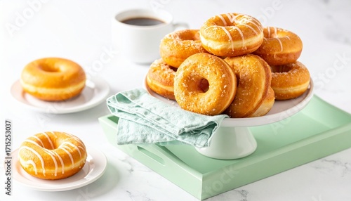 Fresh Homemade Donuts with Sugar Topping on Cake Stand