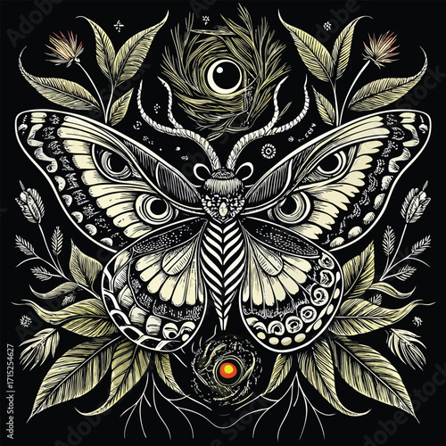Cream and Yellow Moth with Mystical Surroundings butterfly