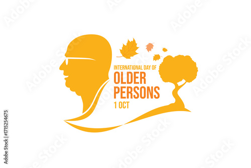 Vector illustration for International Day of Older Persons, celebrated on October 1st, featuring a silhouette of an elderly man, autumn leaves, and a symbolic tree design.