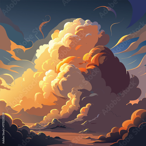 Dramatic sunset clouds with vibrant orange and yellow hues