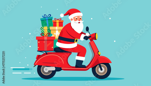 Santa Claus, merrily delivering Christmas gifts on a speedy red scooter.