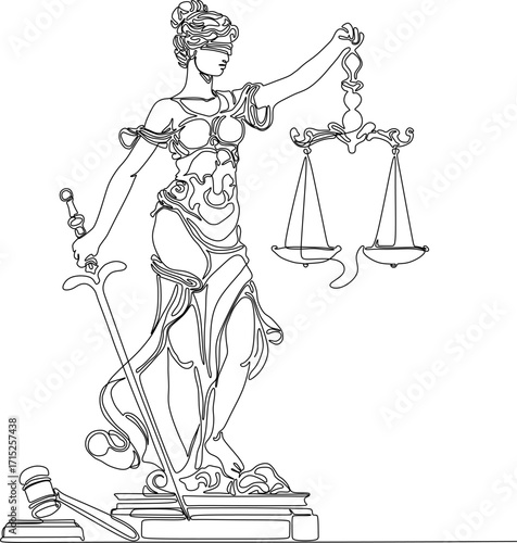 themis lineart with scales of justice and law, scale of justice and law vector art, symbol of justice tamplate vector, world day of social justice