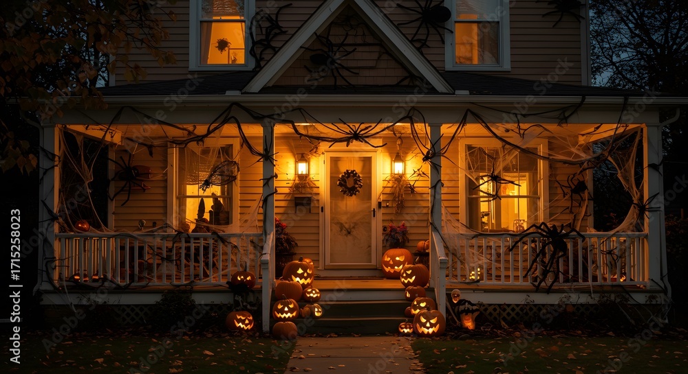 Obraz premium Haunted house porch night decorations