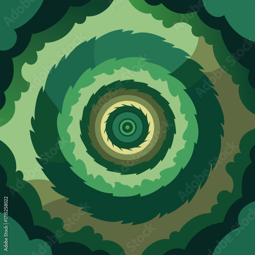 Green spiral vortex with feathered edges abstract background