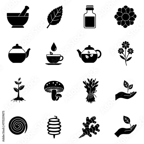 Herbal Wellness Icons A Collection of Natural Remedy Symbols