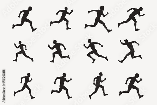 silhouettes of people running