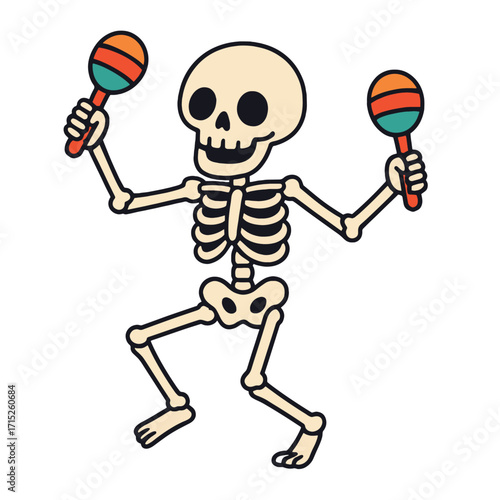 Coloring book coloring page skeleton transparency dancing maracas festive illustration