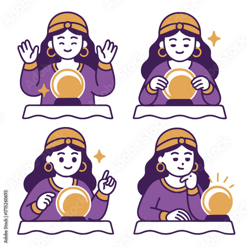 Coloring book coloring page fortune teller transperency illustration with crystal ball
